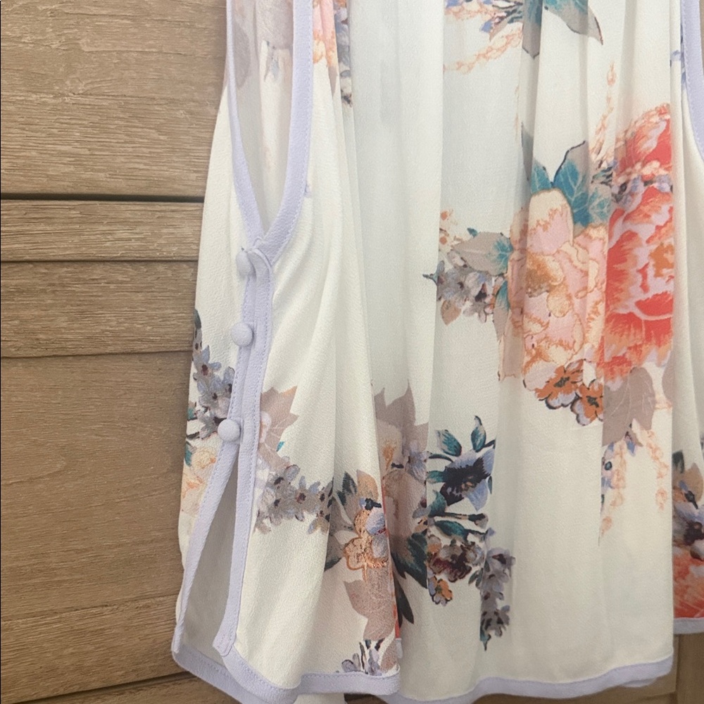 Free People White Floral Camisole with Lilac Trim - Picture 3 of 4